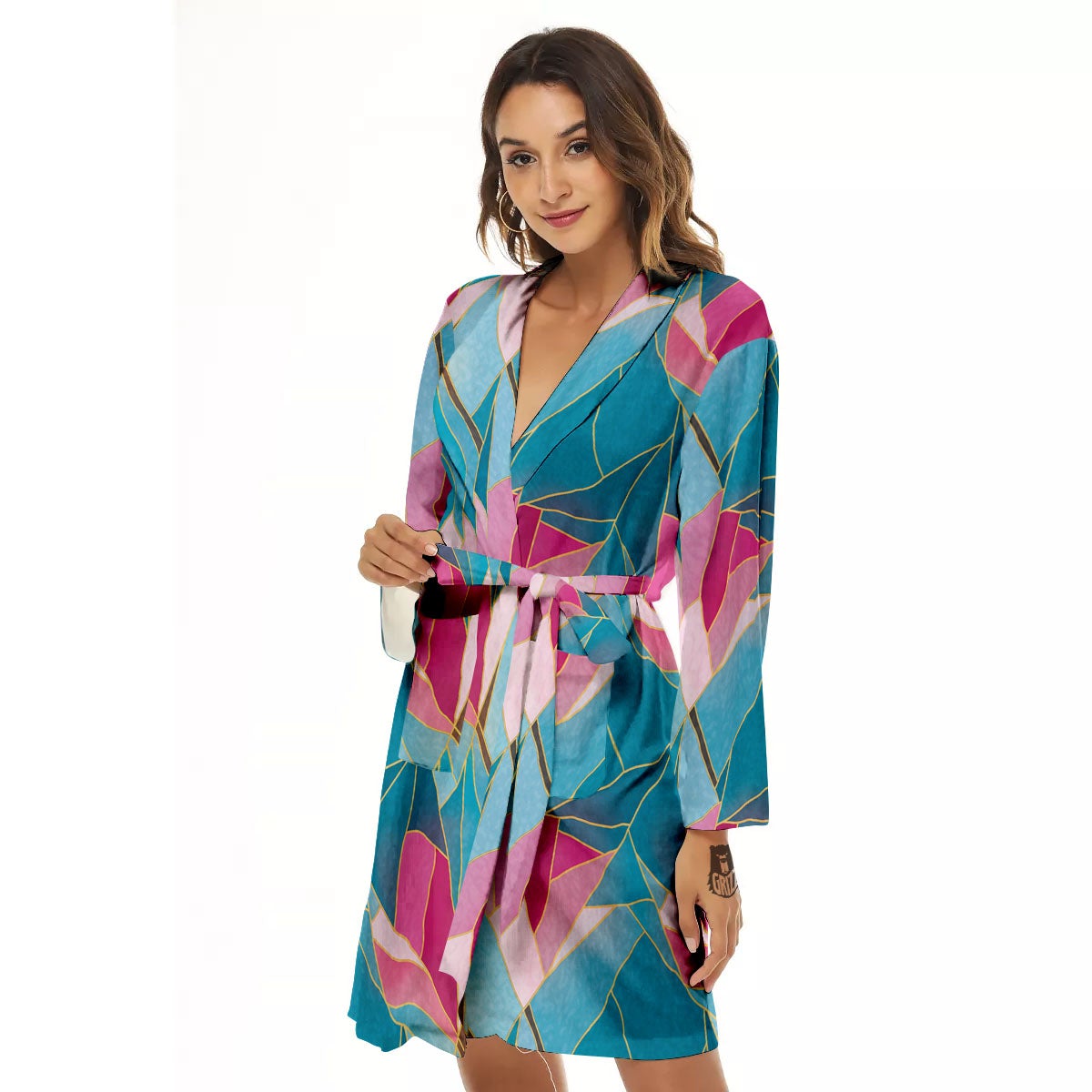 Tulip Polygon Print Pattern Women's Robe-grizzshop
