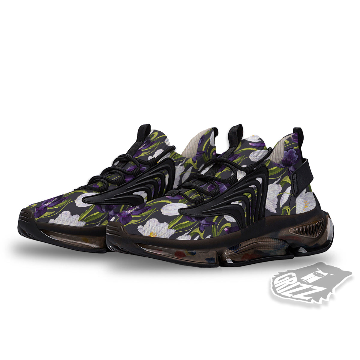 Tulip Purple And White Print Pattern Black Gym Shoes-grizzshop