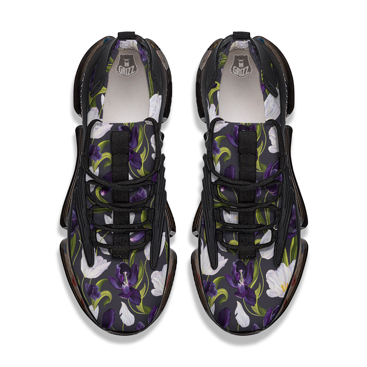 Tulip Purple And White Print Pattern Black Gym Shoes-grizzshop