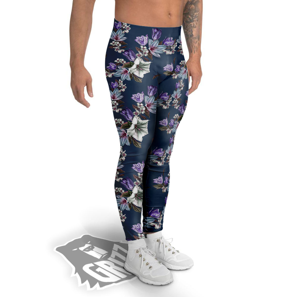 Tulip Purple Watercolor Print Pattern Men's Leggings-grizzshop
