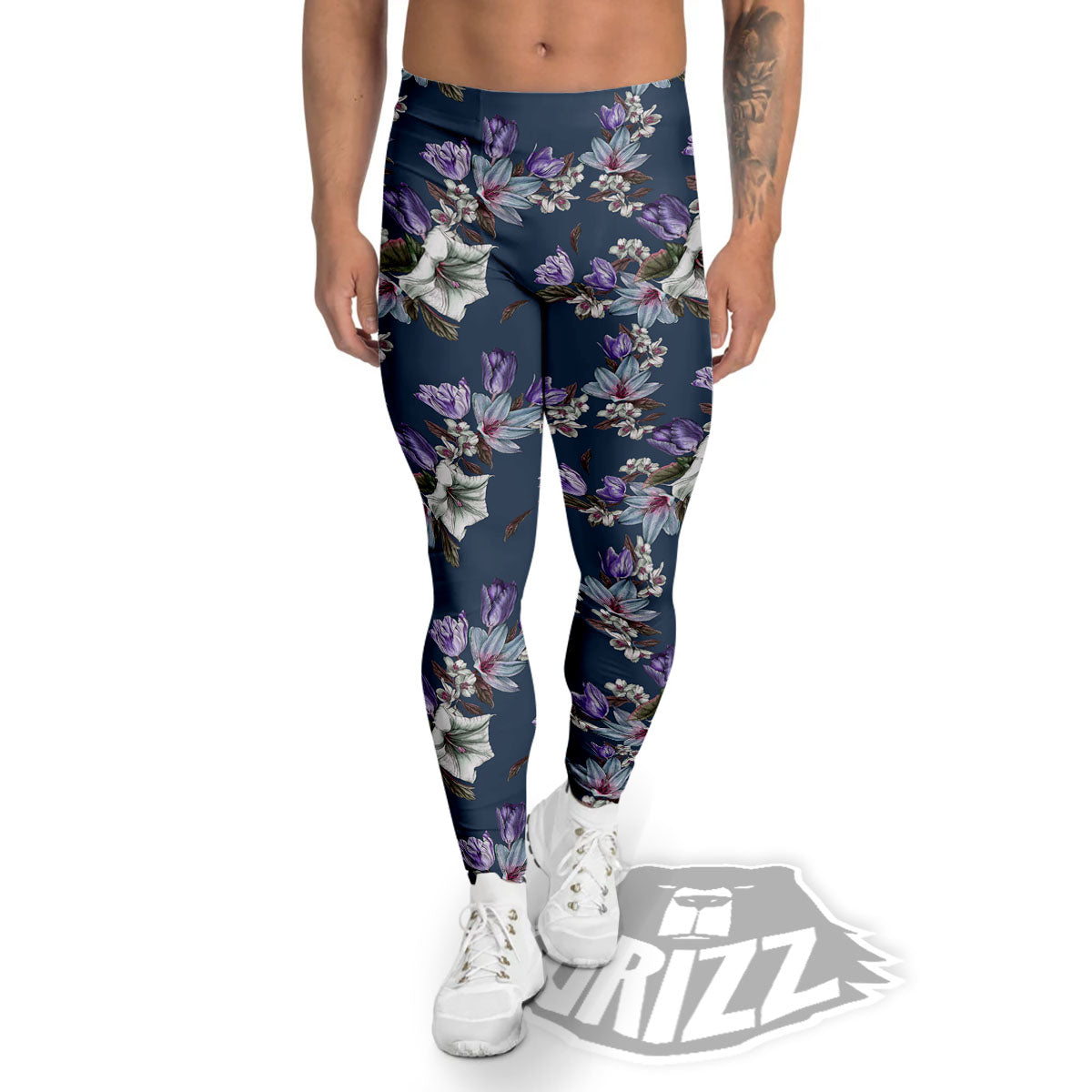 Tulip Purple Watercolor Print Pattern Men's Leggings-grizzshop