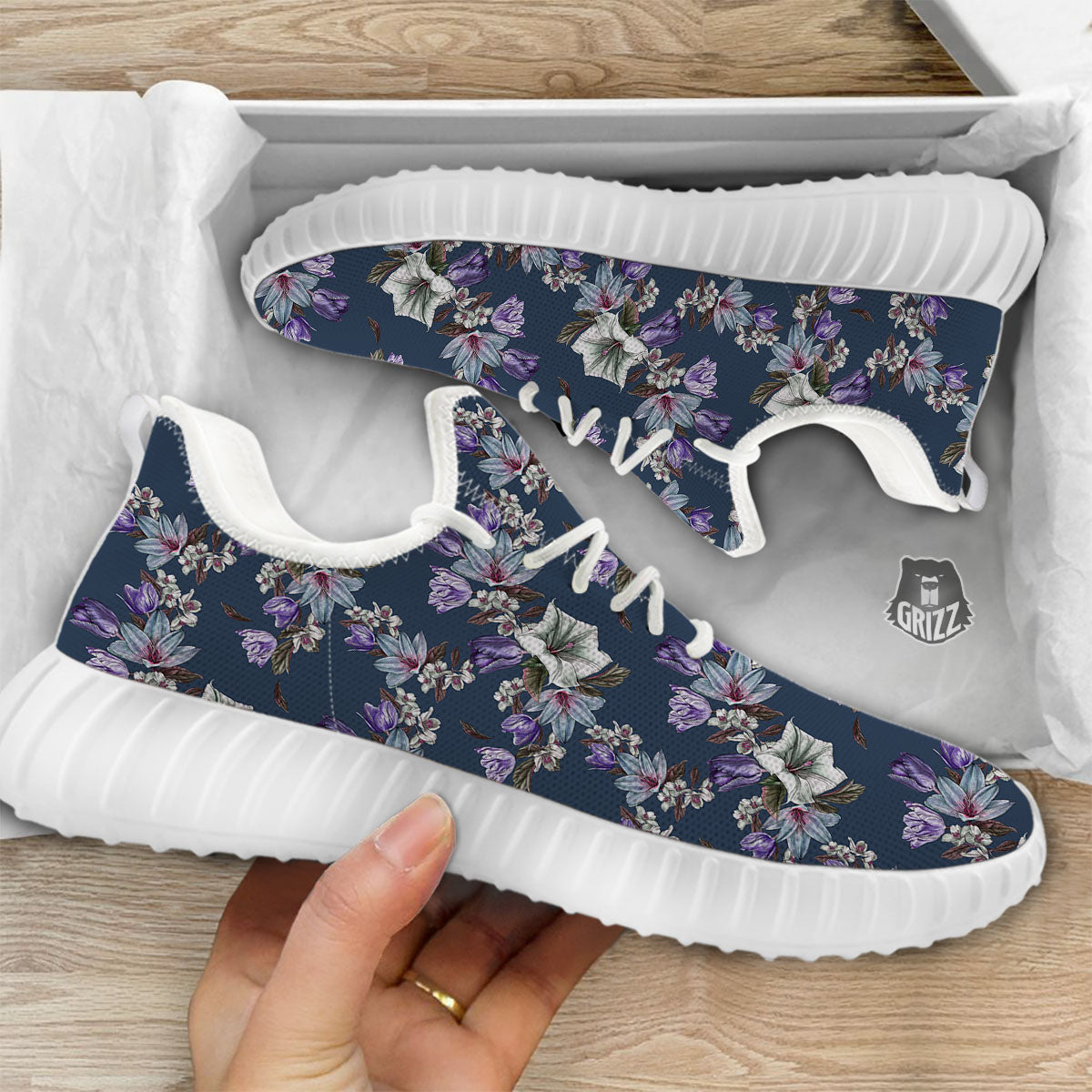Tulip Purple Watercolor Print Pattern White Walking Shoes-grizzshop