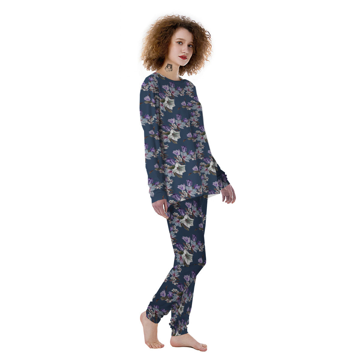 Tulip Purple Watercolor Print Pattern Women's Pajamas-grizzshop