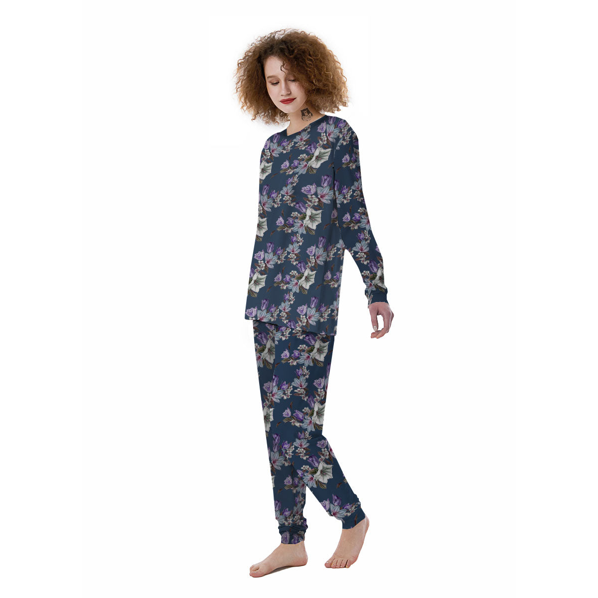Tulip Purple Watercolor Print Pattern Women's Pajamas-grizzshop