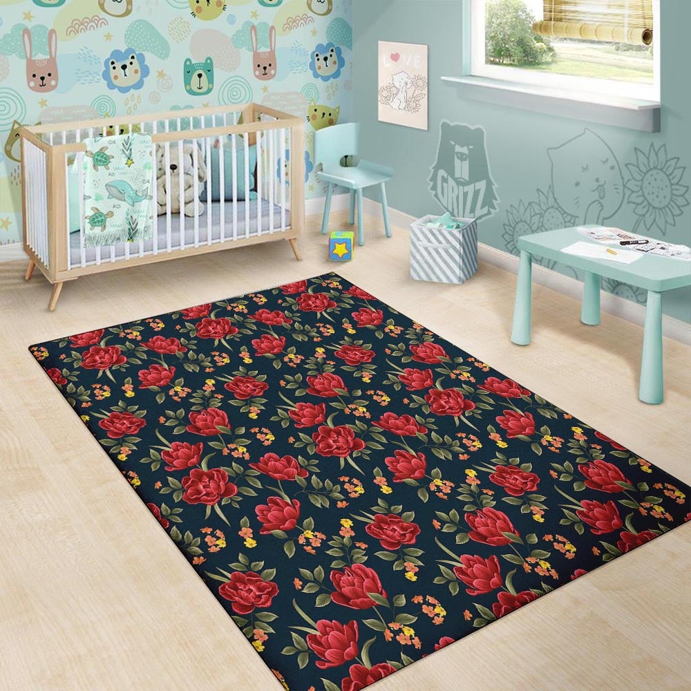 Tulip Red Print Pattern Floor Mat-grizzshop