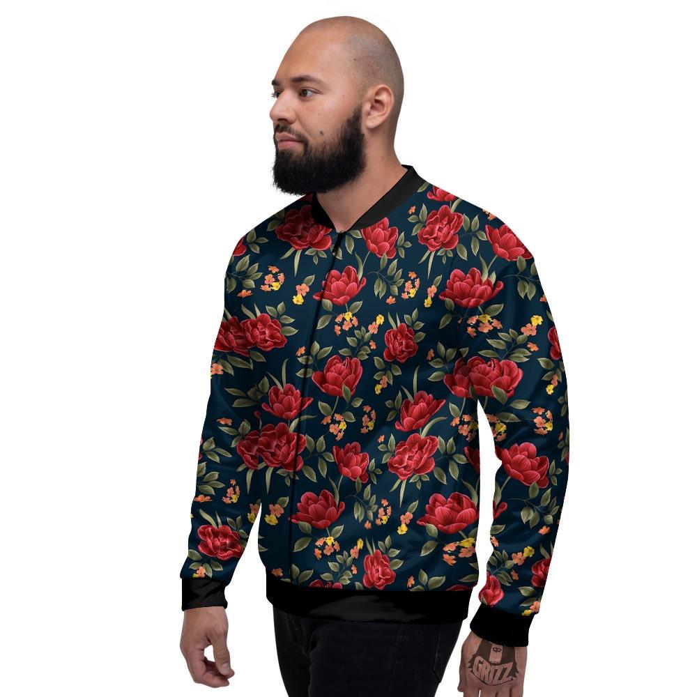 Tulip Red Print Pattern Men's Bomber Jacket-grizzshop