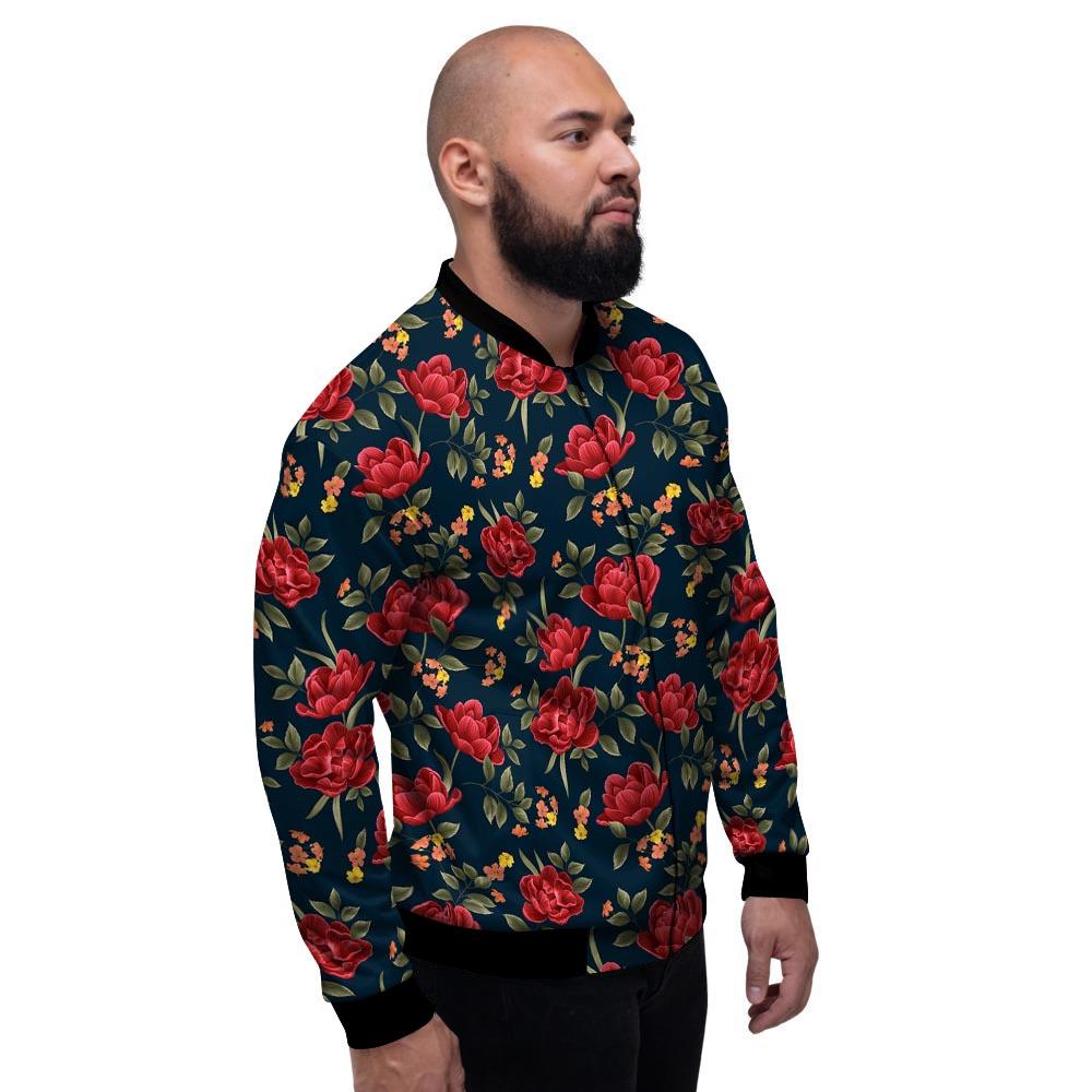 Tulip Red Print Pattern Men's Bomber Jacket-grizzshop