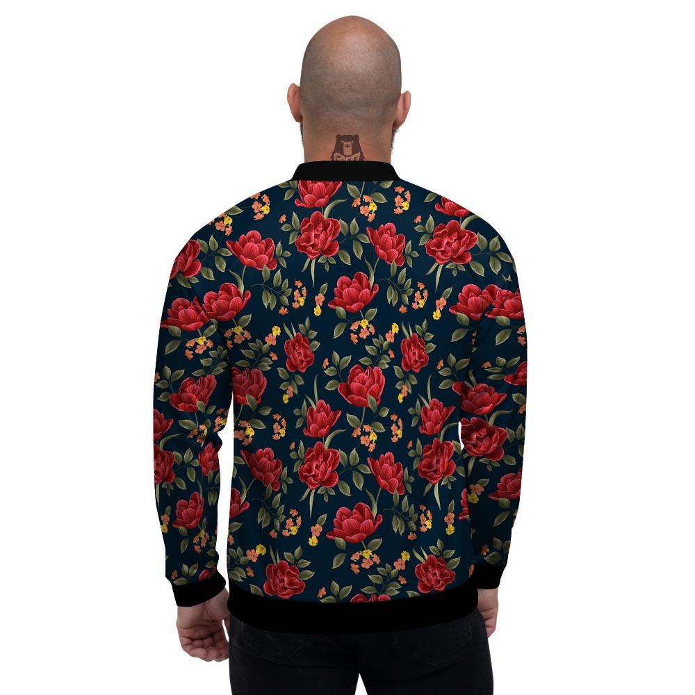 Tulip Red Print Pattern Men's Bomber Jacket-grizzshop