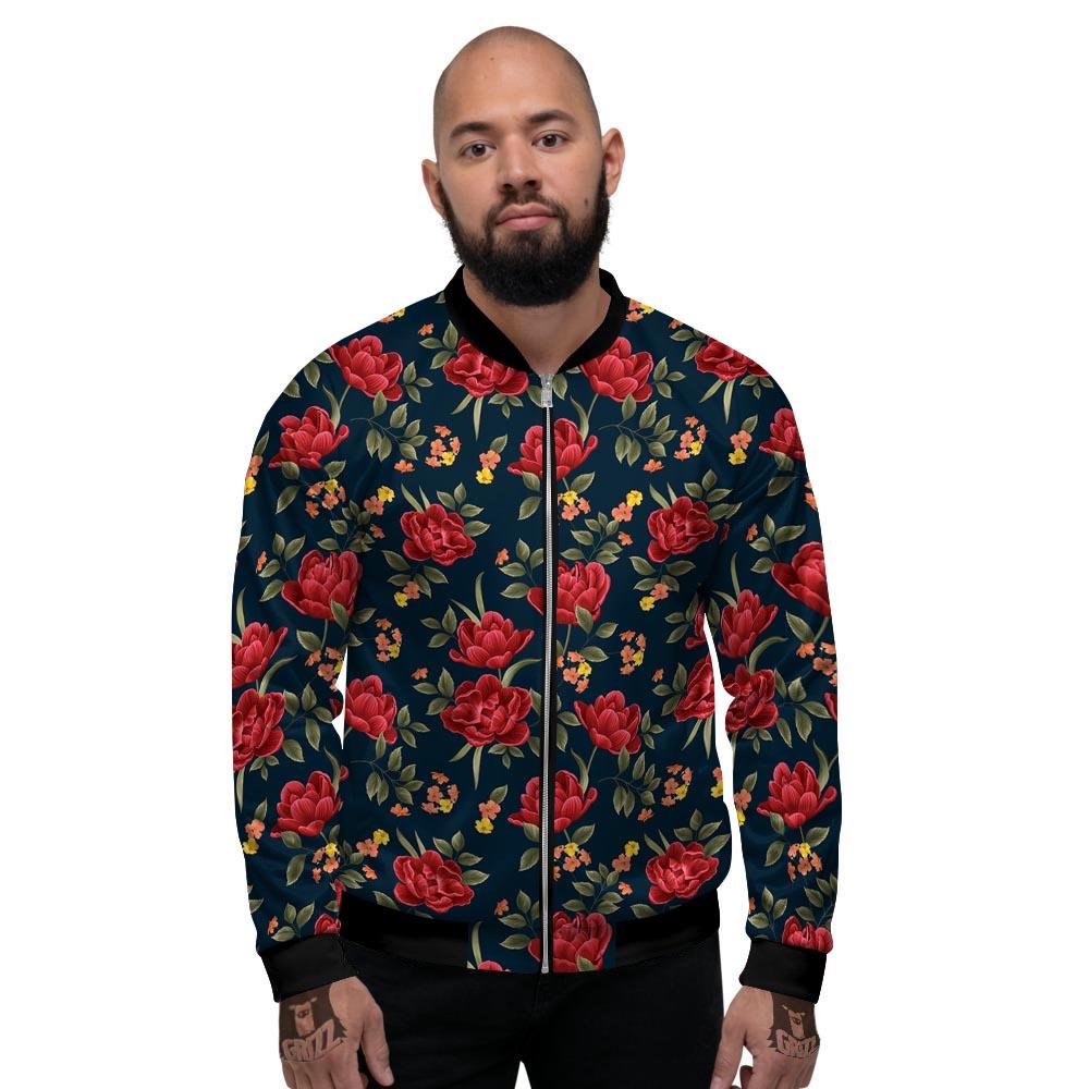 Tulip Red Print Pattern Men's Bomber Jacket-grizzshop