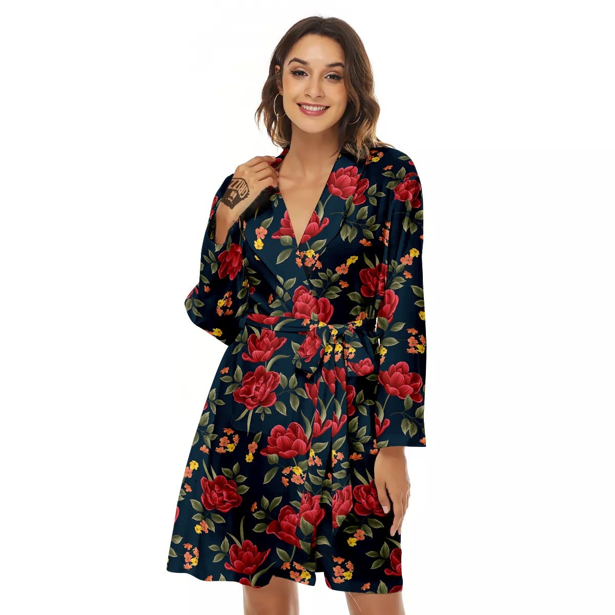 Tulip Red Print Pattern Women's Robe-grizzshop