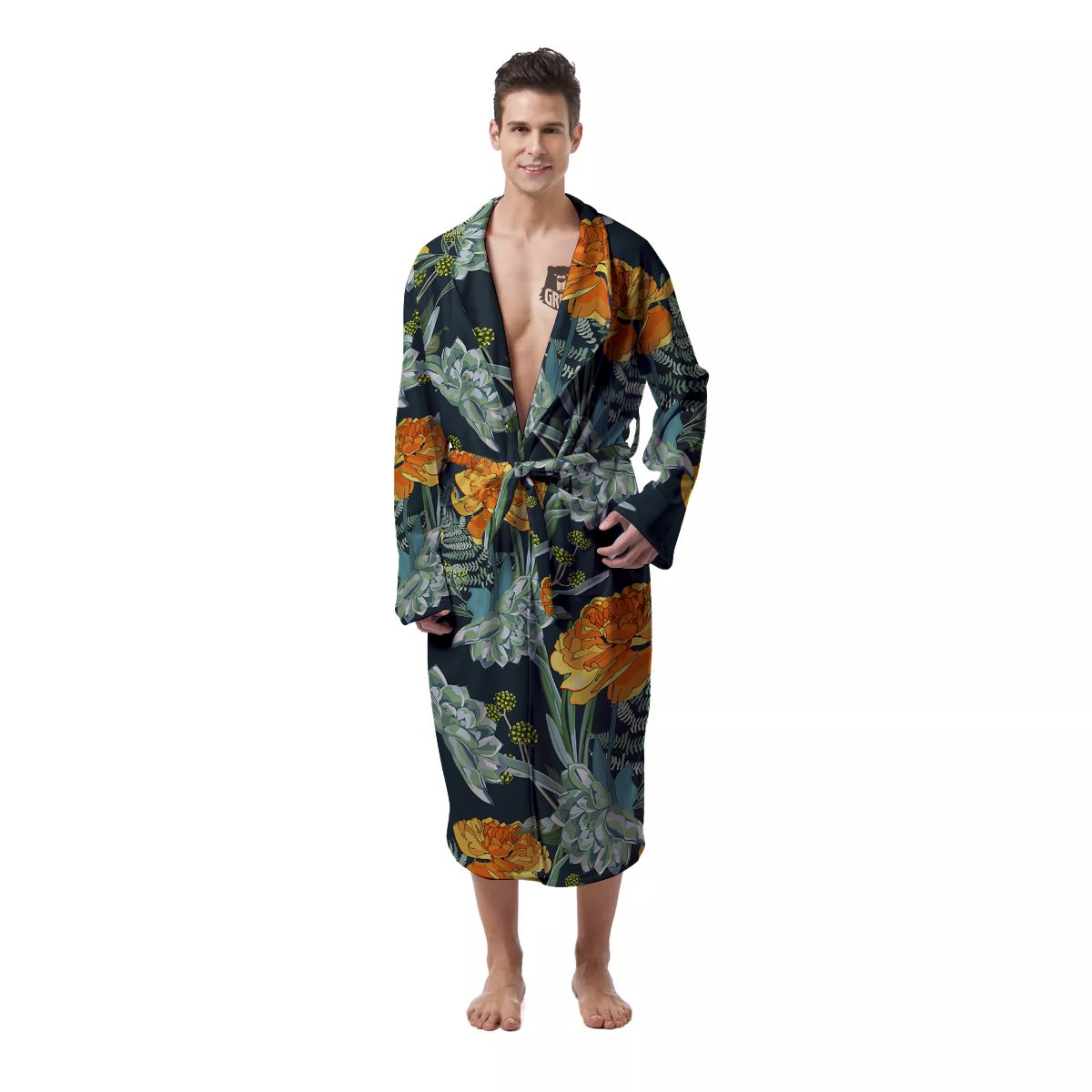 Tulip Spring Yellow Print Pattern Men's Robe-grizzshop