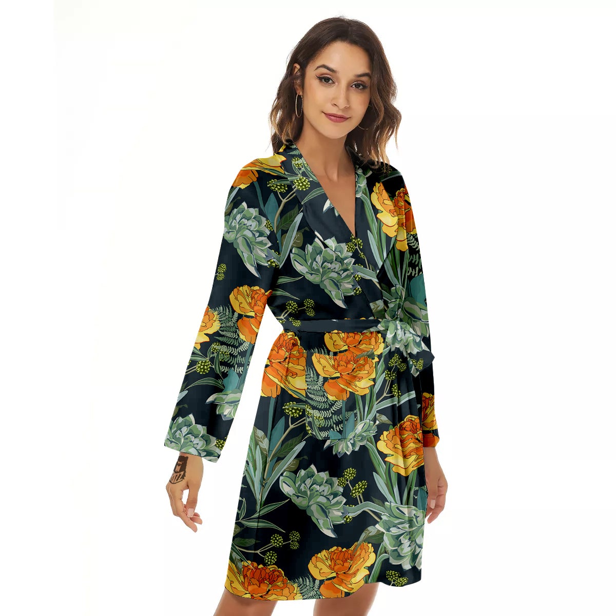 Tulip Spring Yellow Print Pattern Women's Robe-grizzshop