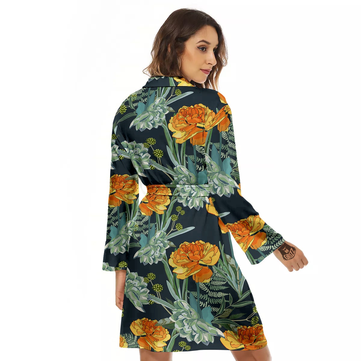Tulip Spring Yellow Print Pattern Women's Robe-grizzshop