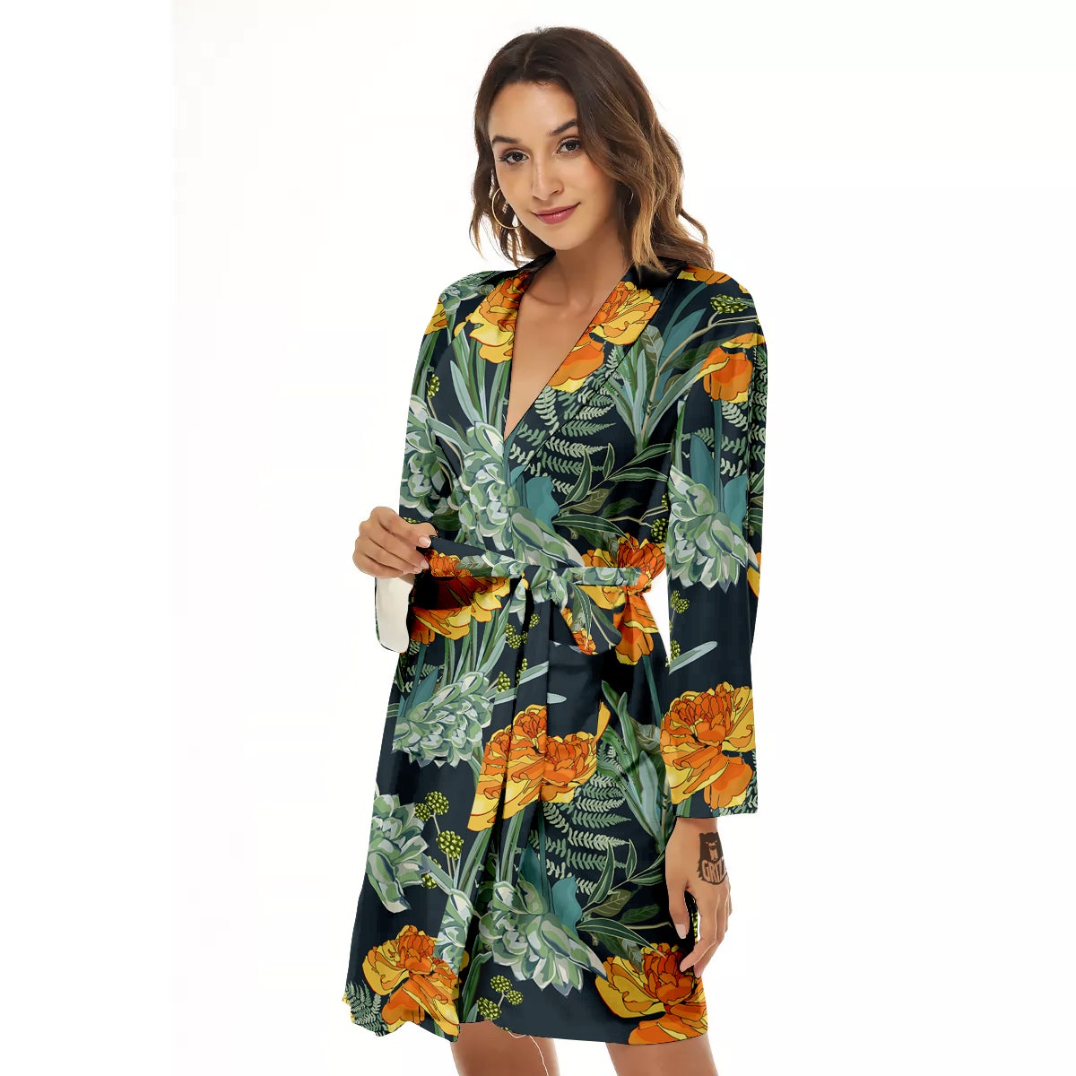Tulip Spring Yellow Print Pattern Women's Robe-grizzshop