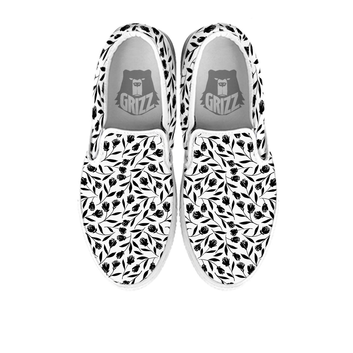 Tulip White And Black Print Pattern White Slip On Shoes-grizzshop