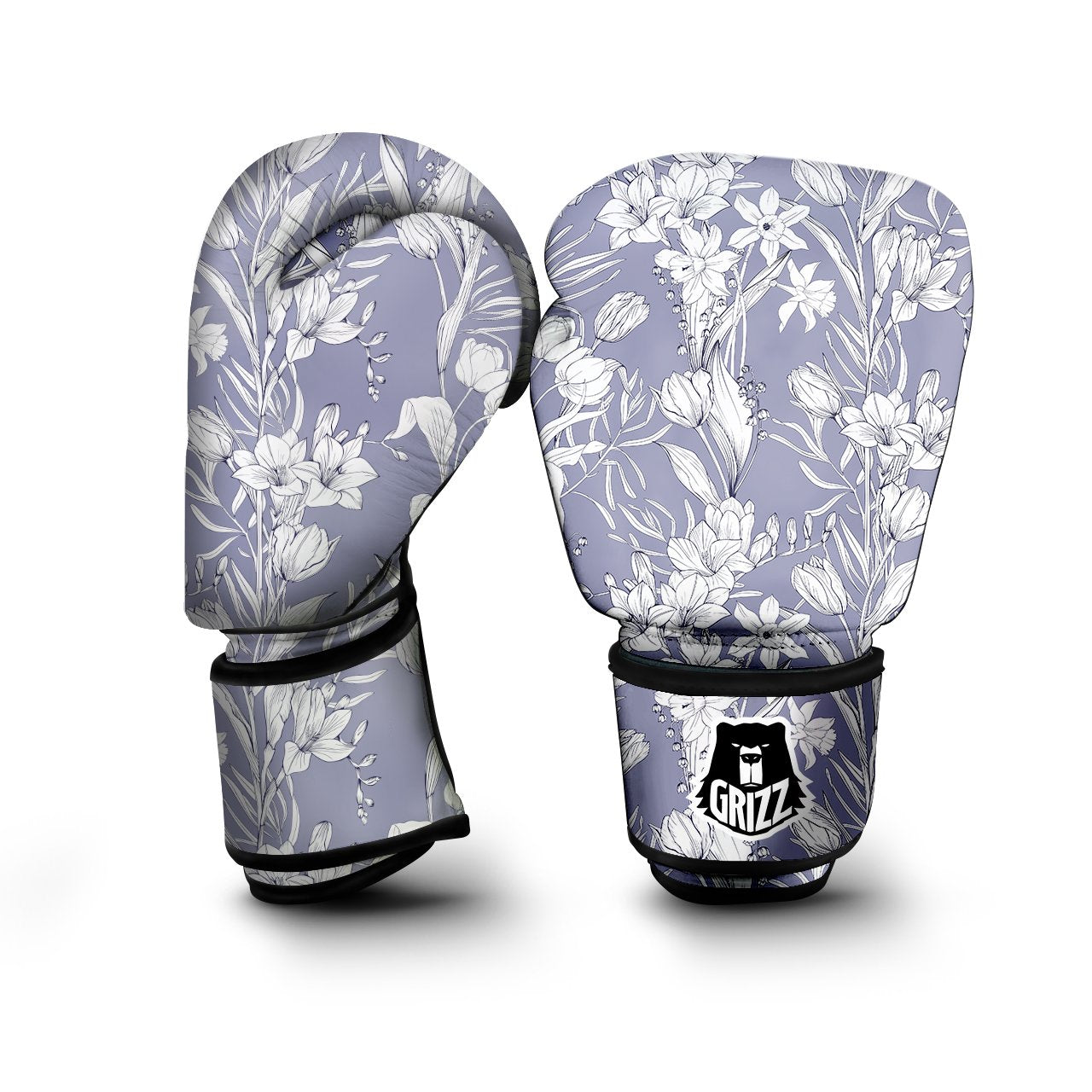 Tulip White Print Pattern Boxing Gloves-grizzshop