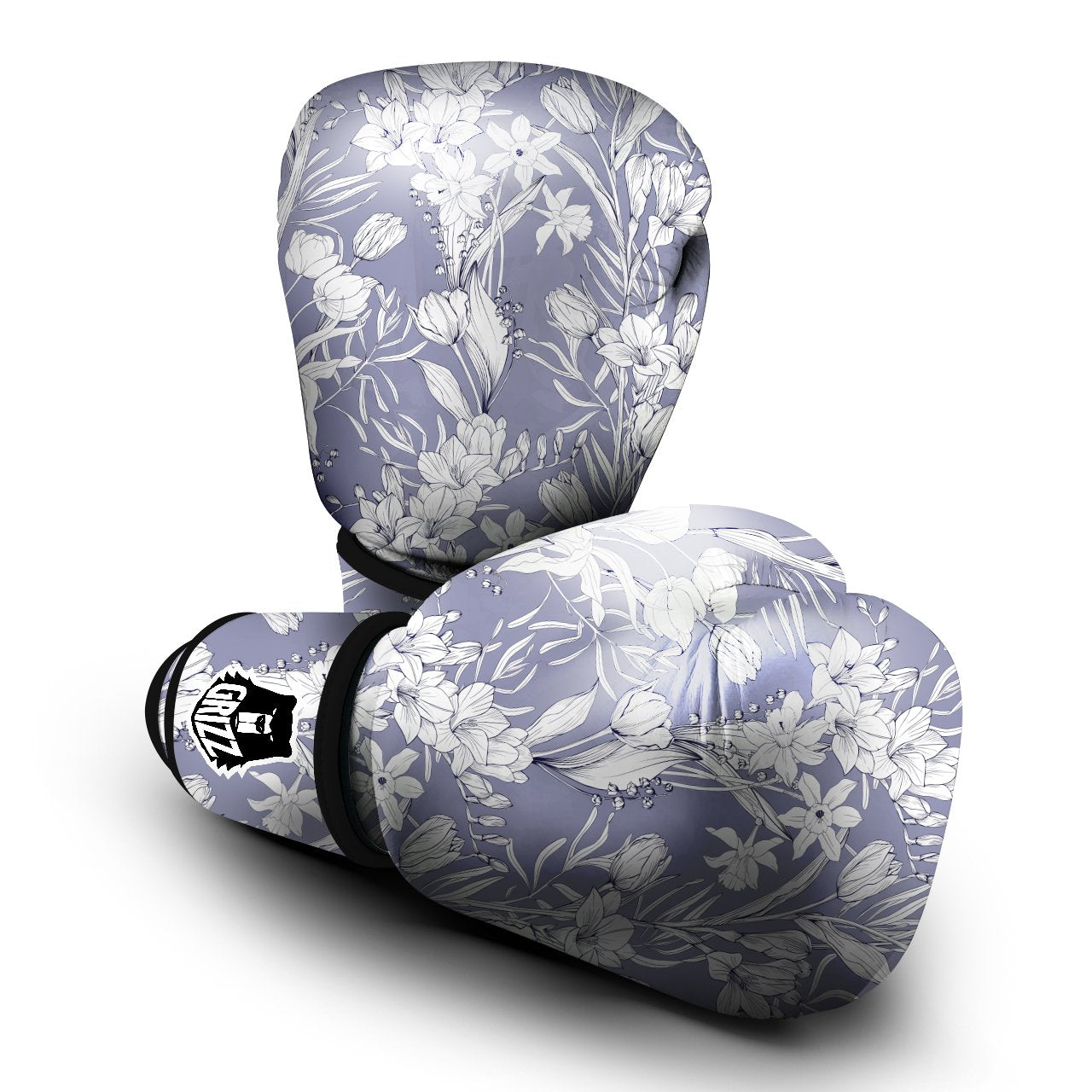 Tulip White Print Pattern Boxing Gloves-grizzshop