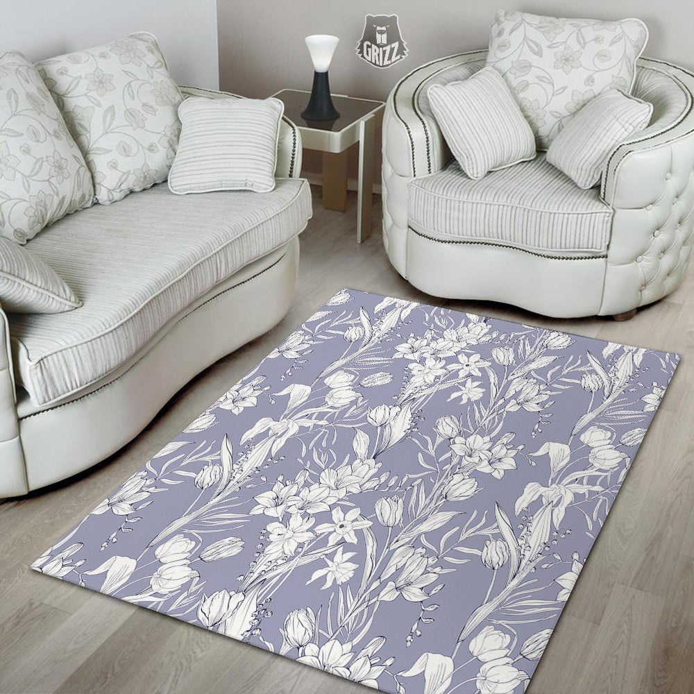 Tulip White Print Pattern Floor Mat-grizzshop