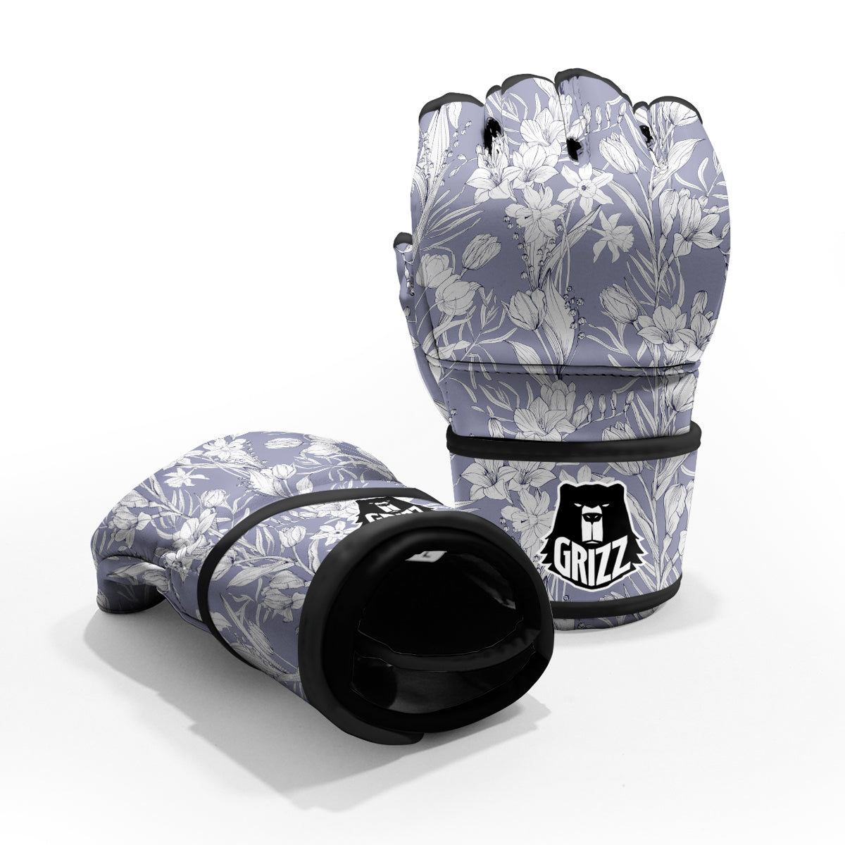 Tulip White Print Pattern MMA Gloves-grizzshop