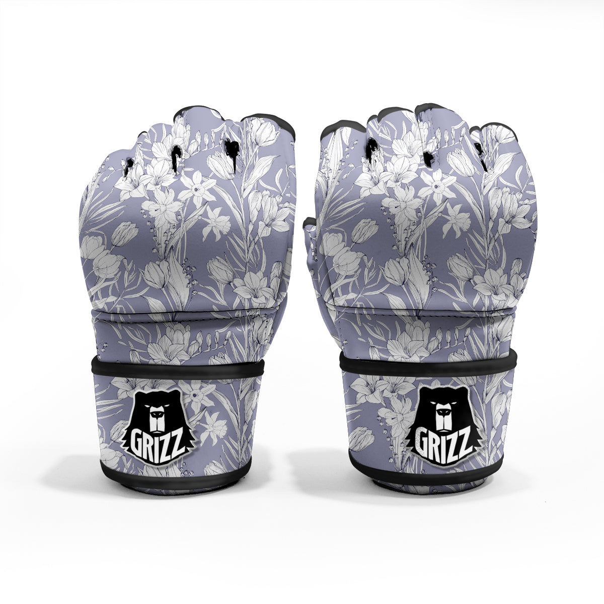 Tulip White Print Pattern MMA Gloves-grizzshop