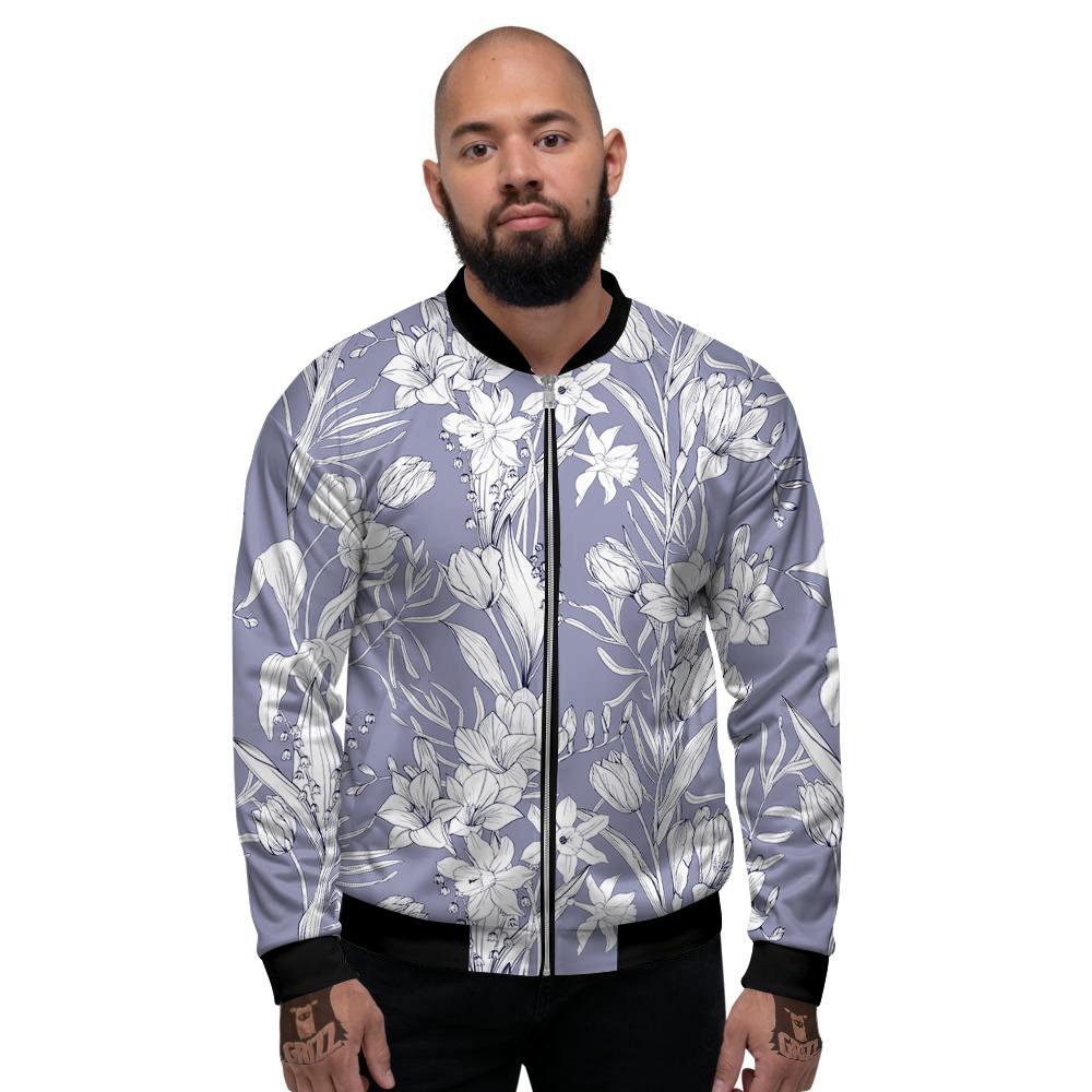 Tulip White Print Pattern Men's Bomber Jacket-grizzshop