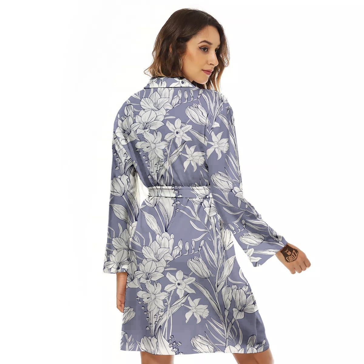 Tulip White Print Pattern Women's Robe-grizzshop
