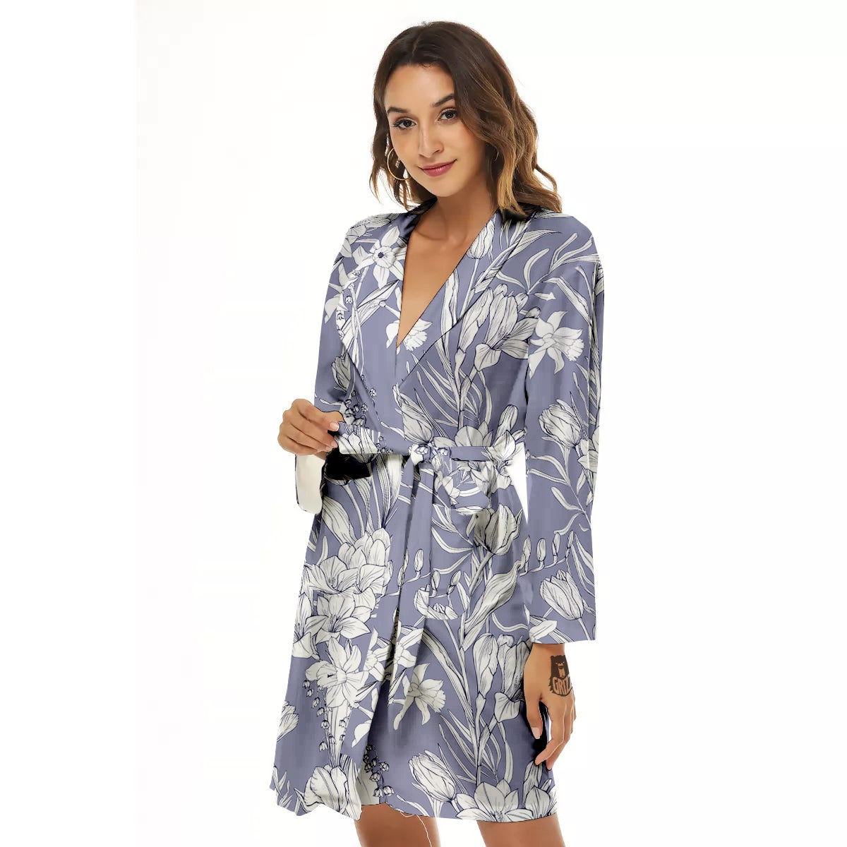 Tulip White Print Pattern Women's Robe-grizzshop