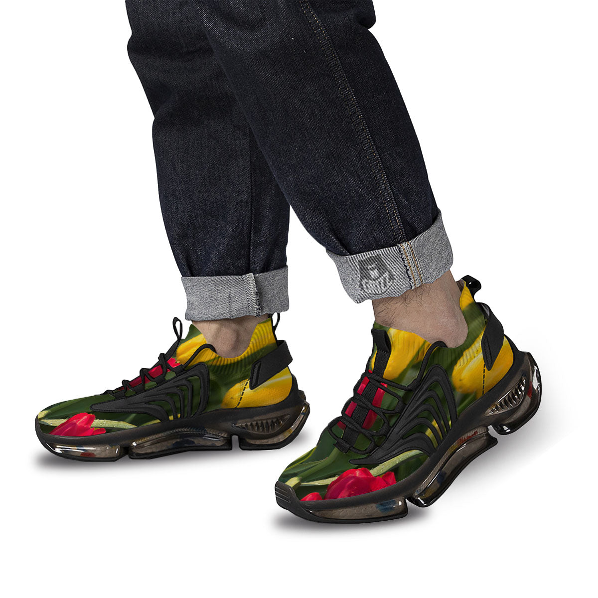 Tulip Yellow And Red Print Black Gym Shoes-grizzshop