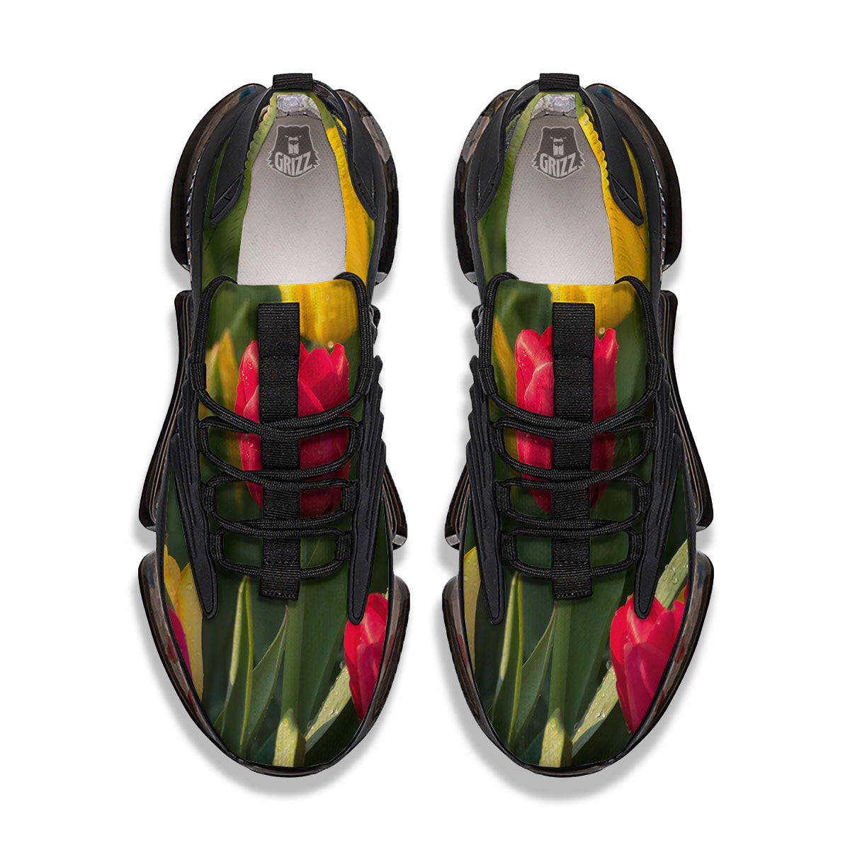 Tulip Yellow And Red Print Black Gym Shoes-grizzshop