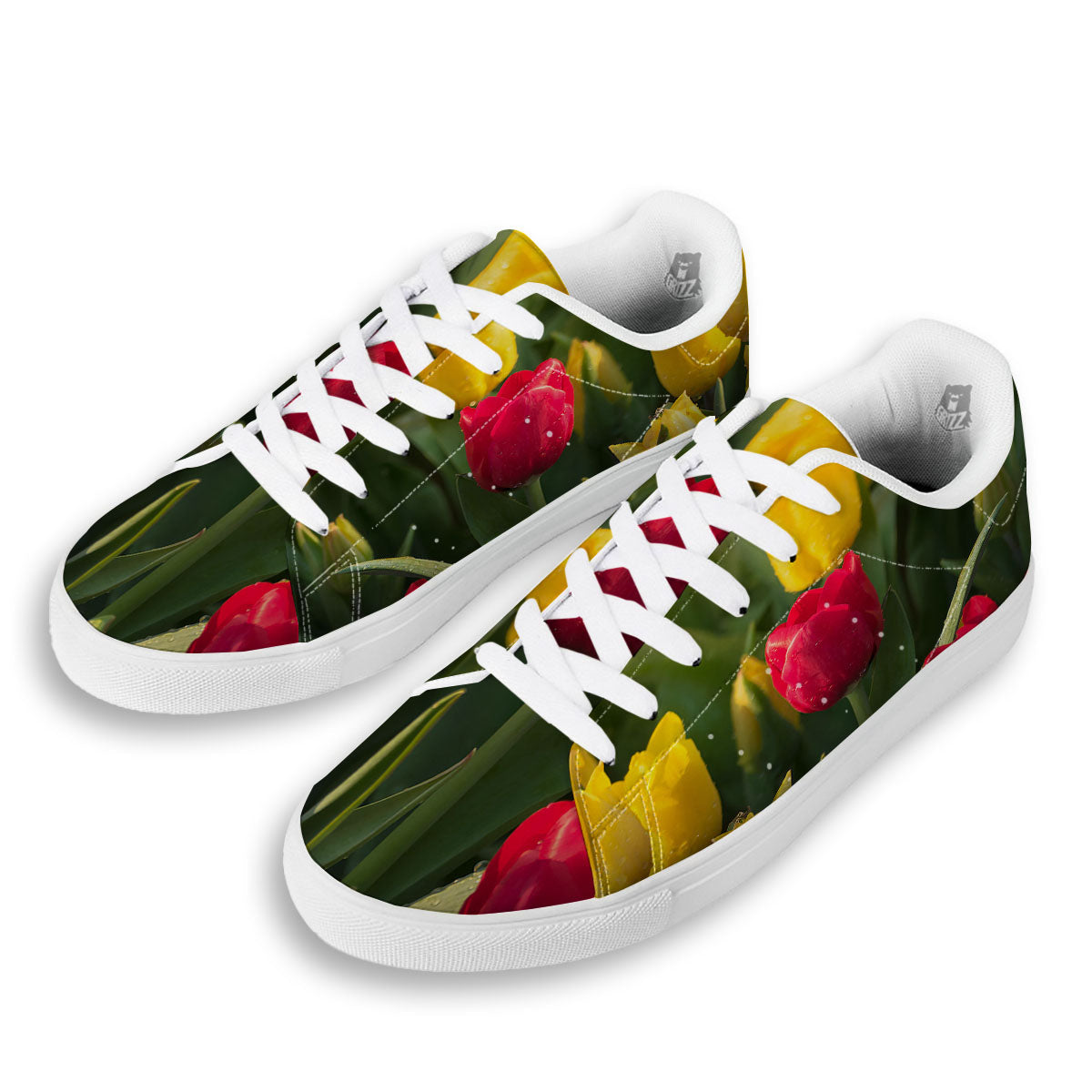 Tulip Yellow And Red Print White Low Top Sneakers-grizzshop