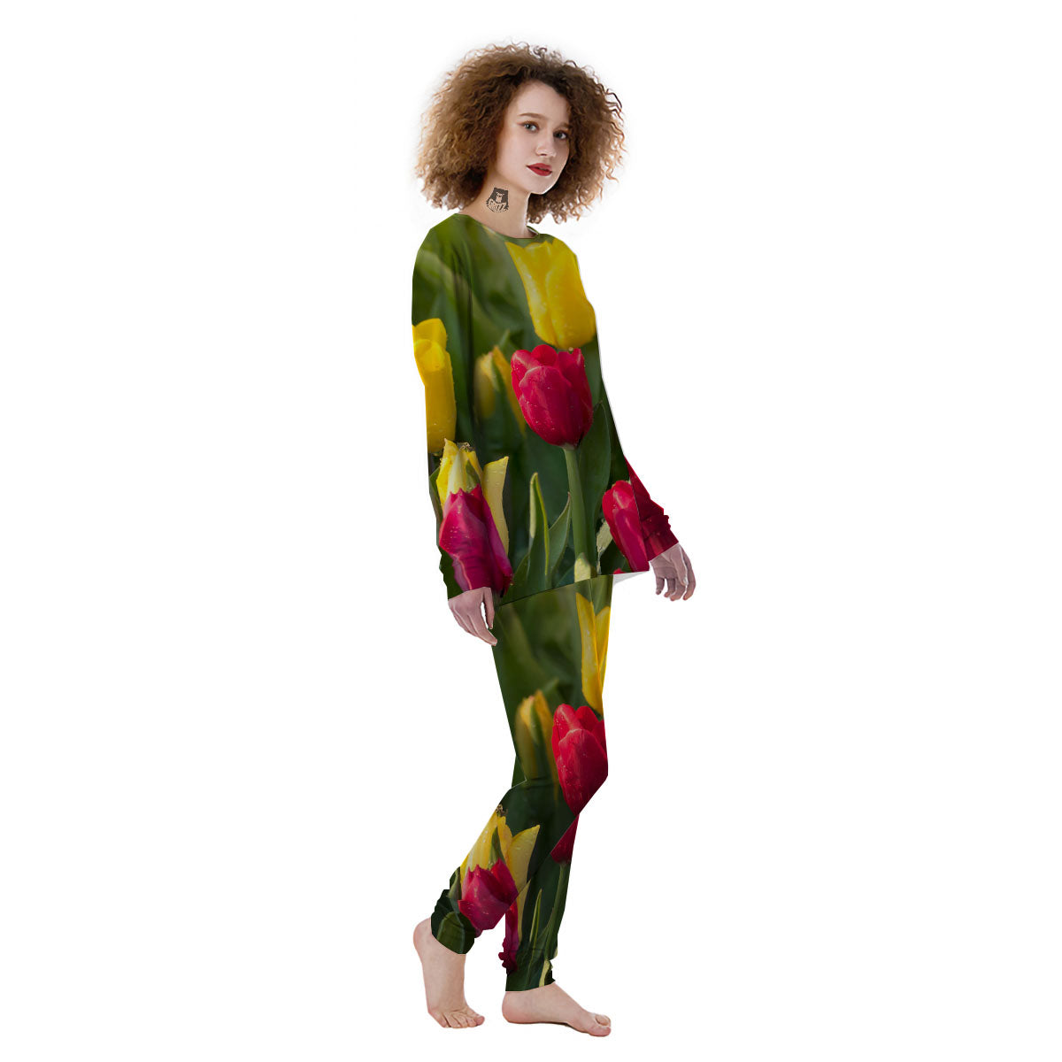 Tulip Yellow And Red Print Women's Pajamas-grizzshop