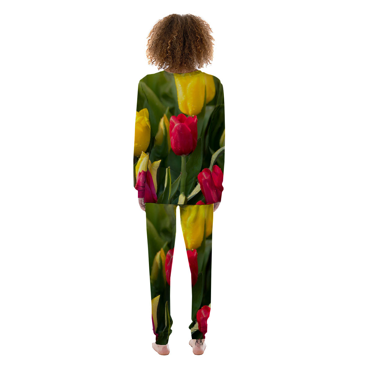 Tulip Yellow And Red Print Women's Pajamas-grizzshop