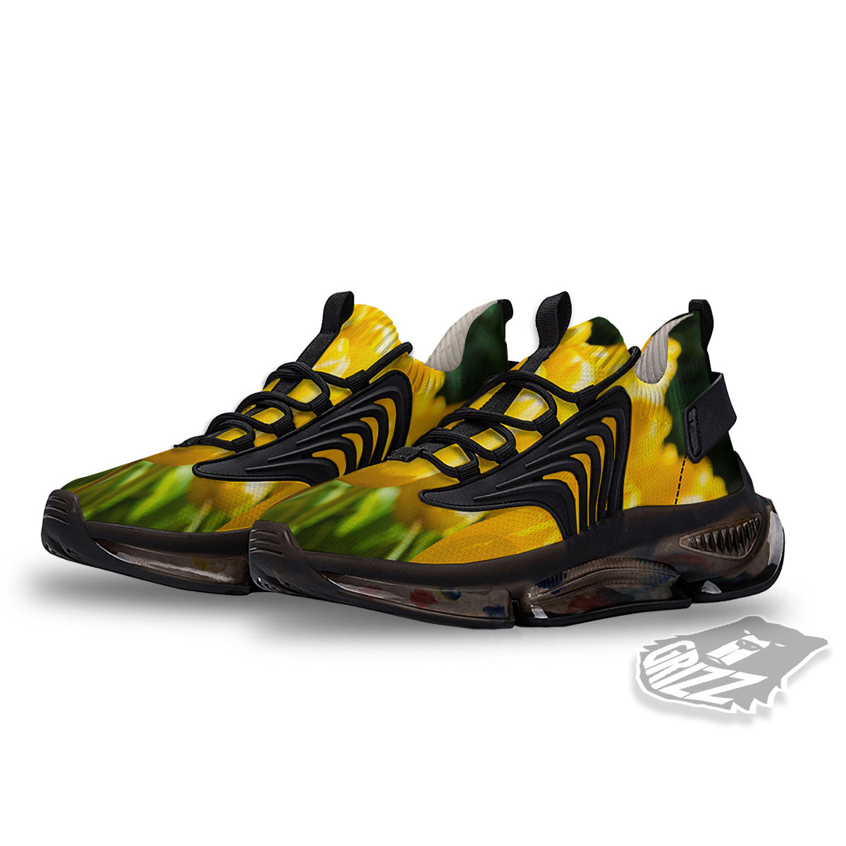 Tulip Yellow Print Black Gym Shoes-grizzshop