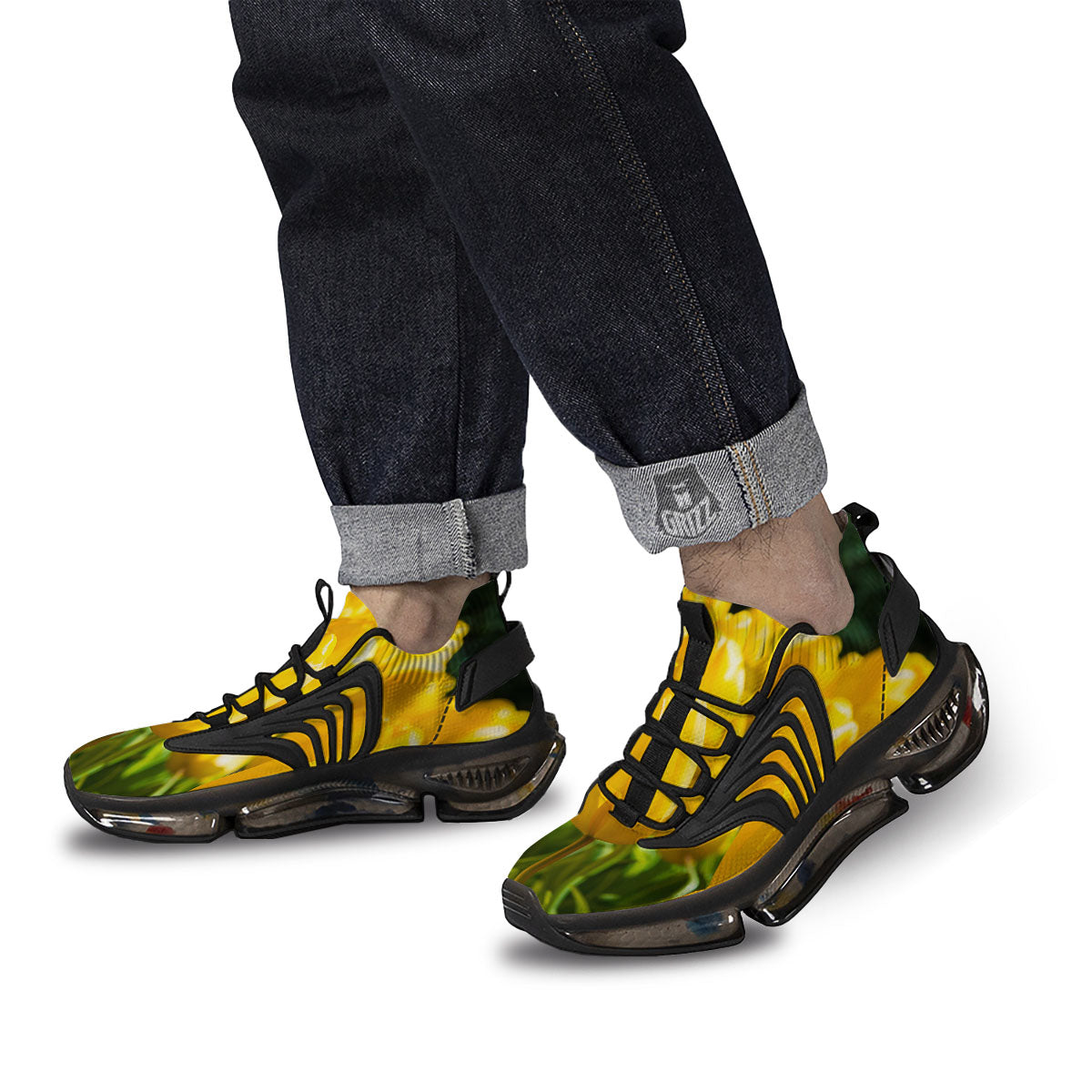 Tulip Yellow Print Black Gym Shoes-grizzshop