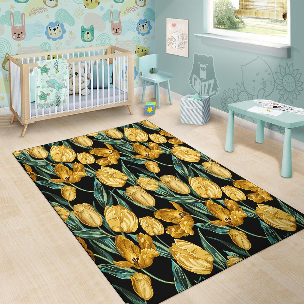 Tulip Yellow Print Pattern Floor Mat-grizzshop