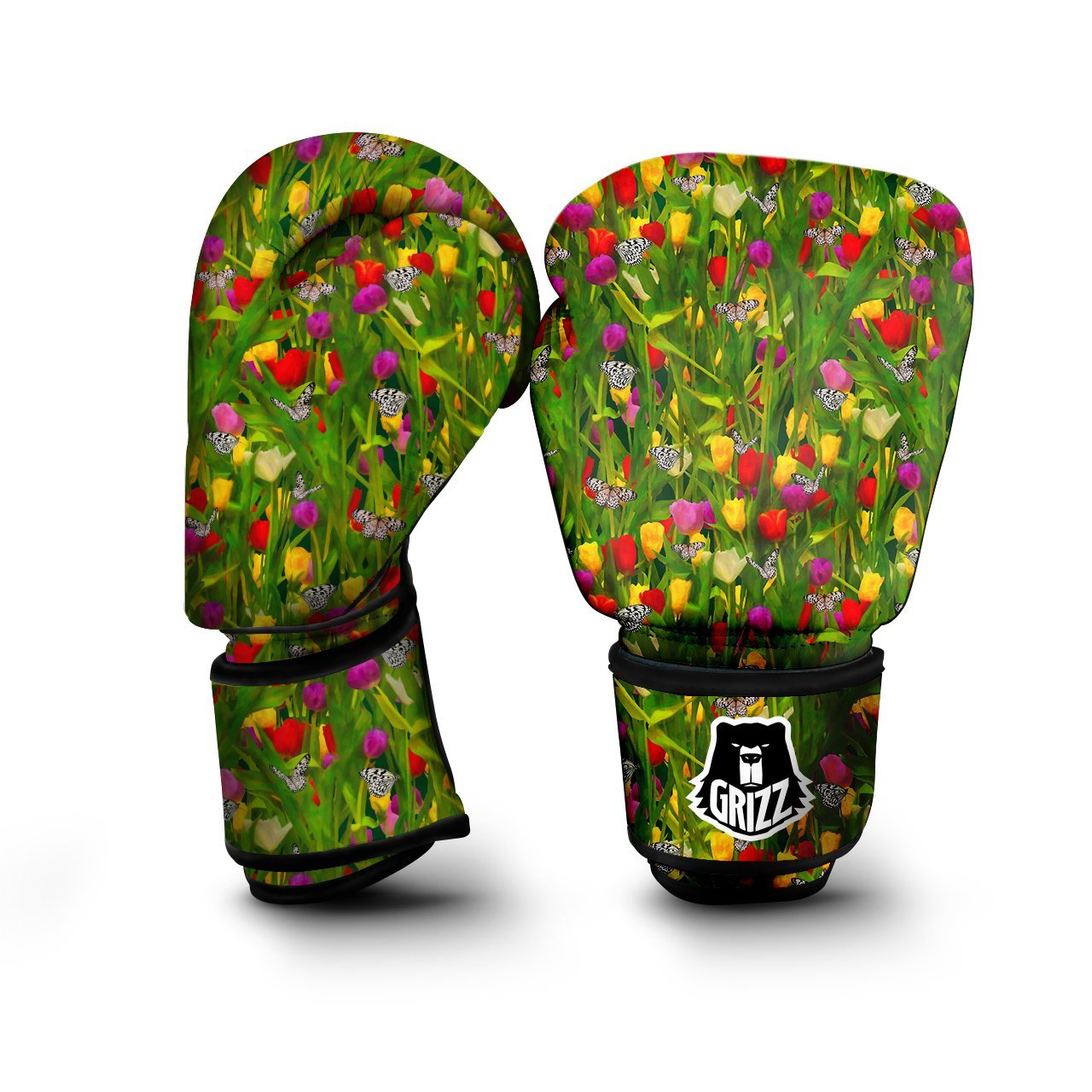 Tulip Field Print Pattern Boxing Gloves-grizzshop