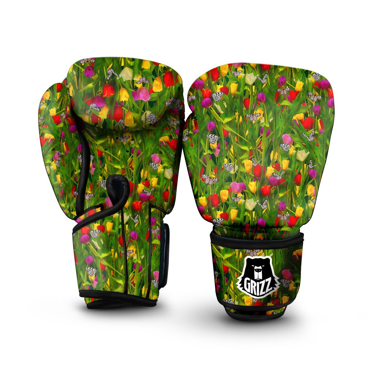 Tulip Field Print Pattern Boxing Gloves-grizzshop