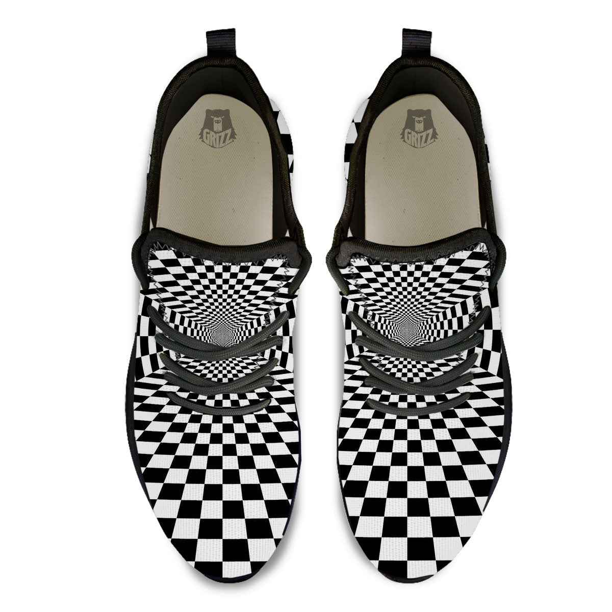 Tunnel Illusion White And Black Print Black Athletic Shoes-grizzshop