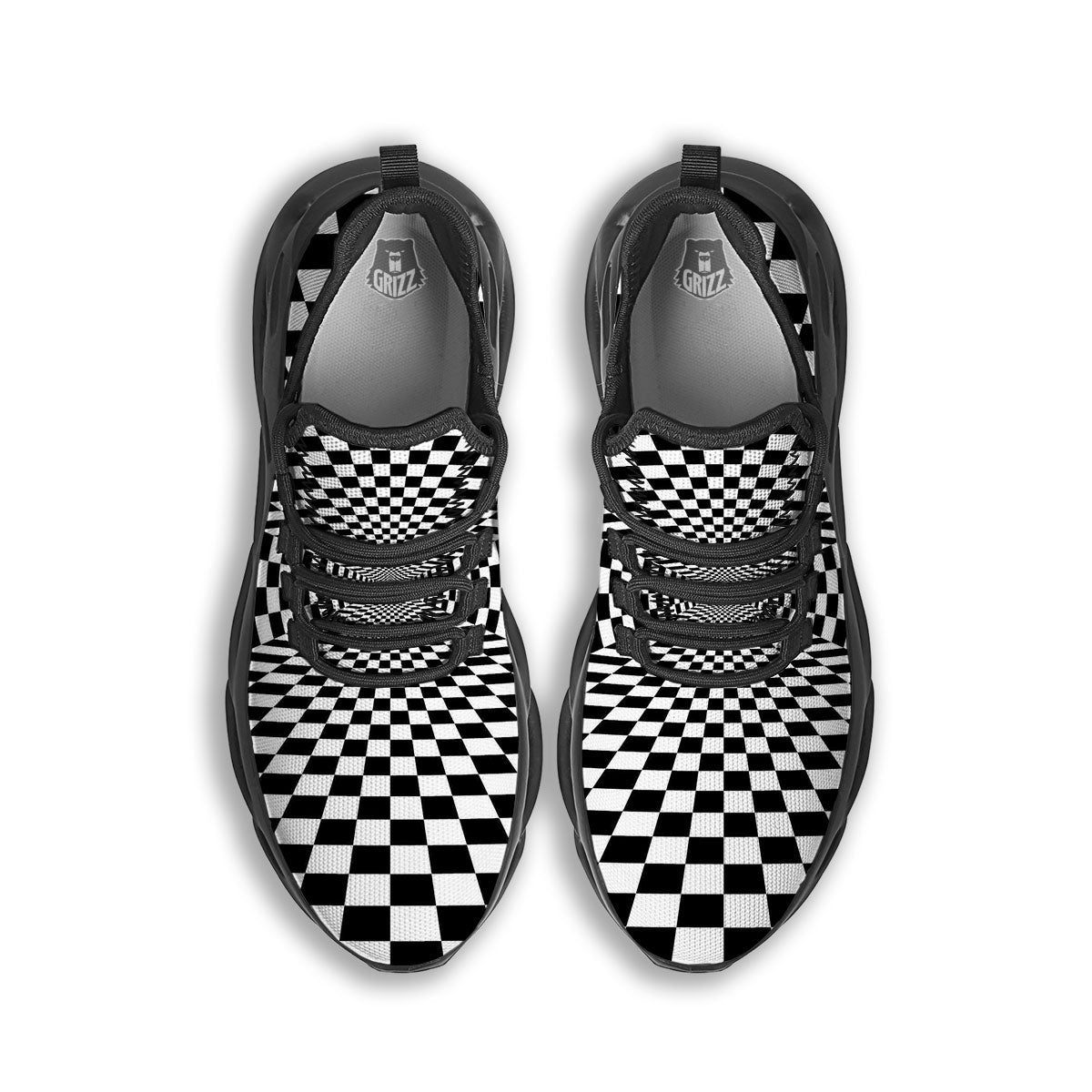 Tunnel Illusion White And Black Print Black Running Shoes-grizzshop
