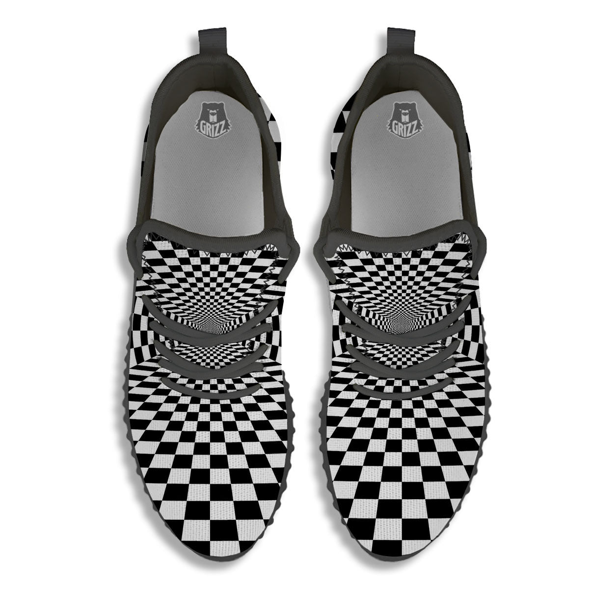 Tunnel Illusion White And Black Print Black Walking Shoes-grizzshop