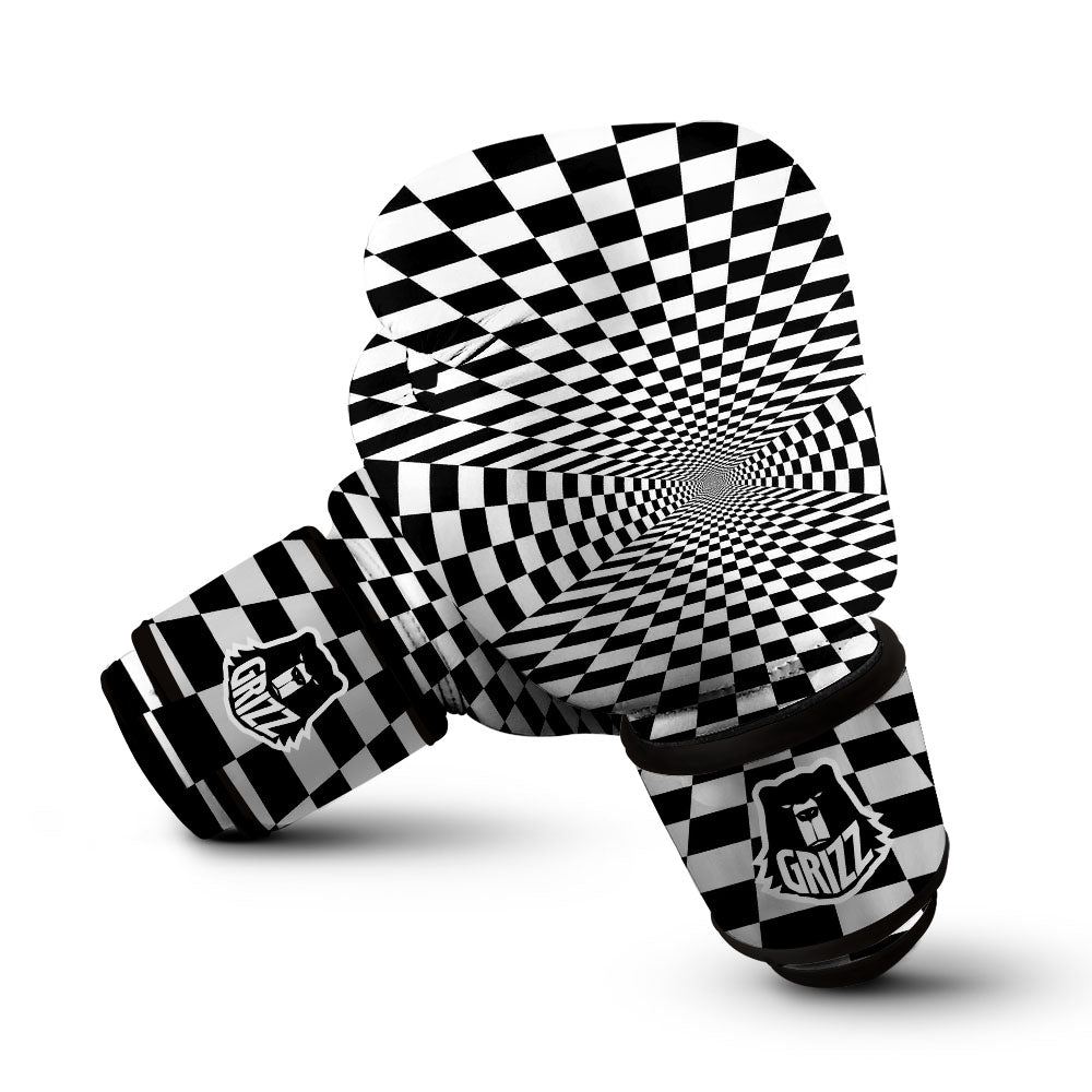Tunnel Illusion White And Black Print Boxing Gloves-grizzshop