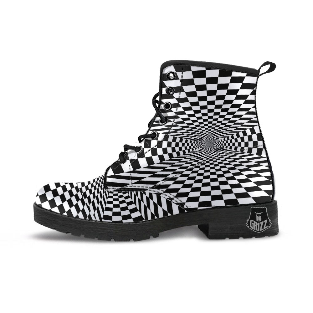 Tunnel Illusion White And Black Print Leather Boots-grizzshop