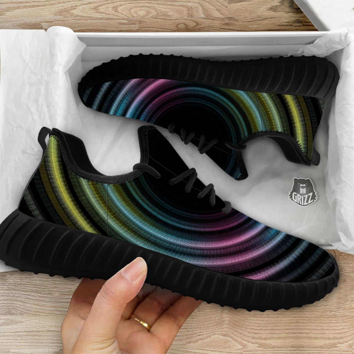 Tunnel Lights Teal And Pink Print Black Walking Shoes-grizzshop