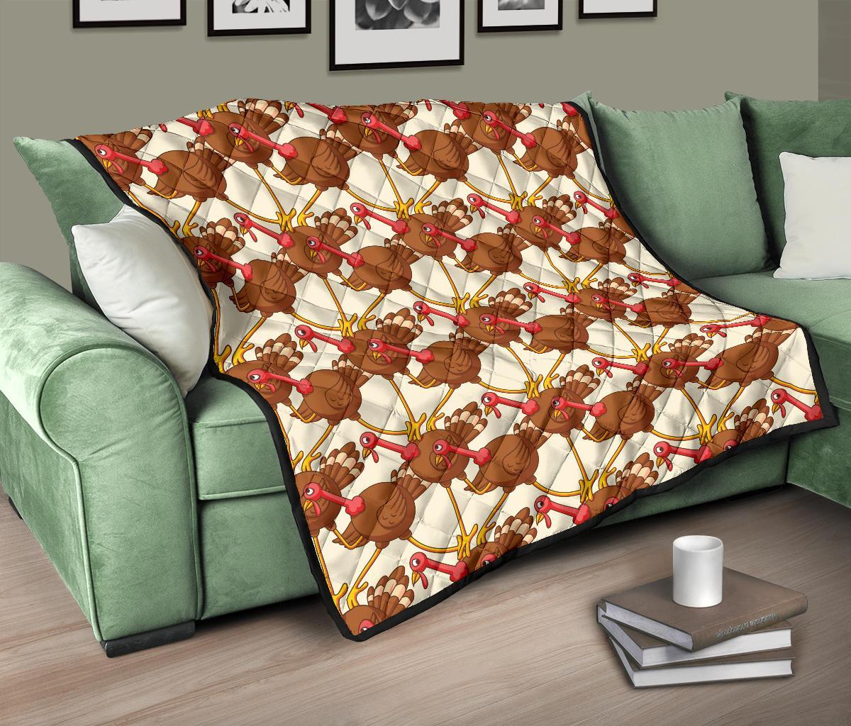 Turkey Thankgiving Pattern Print Quilt-grizzshop