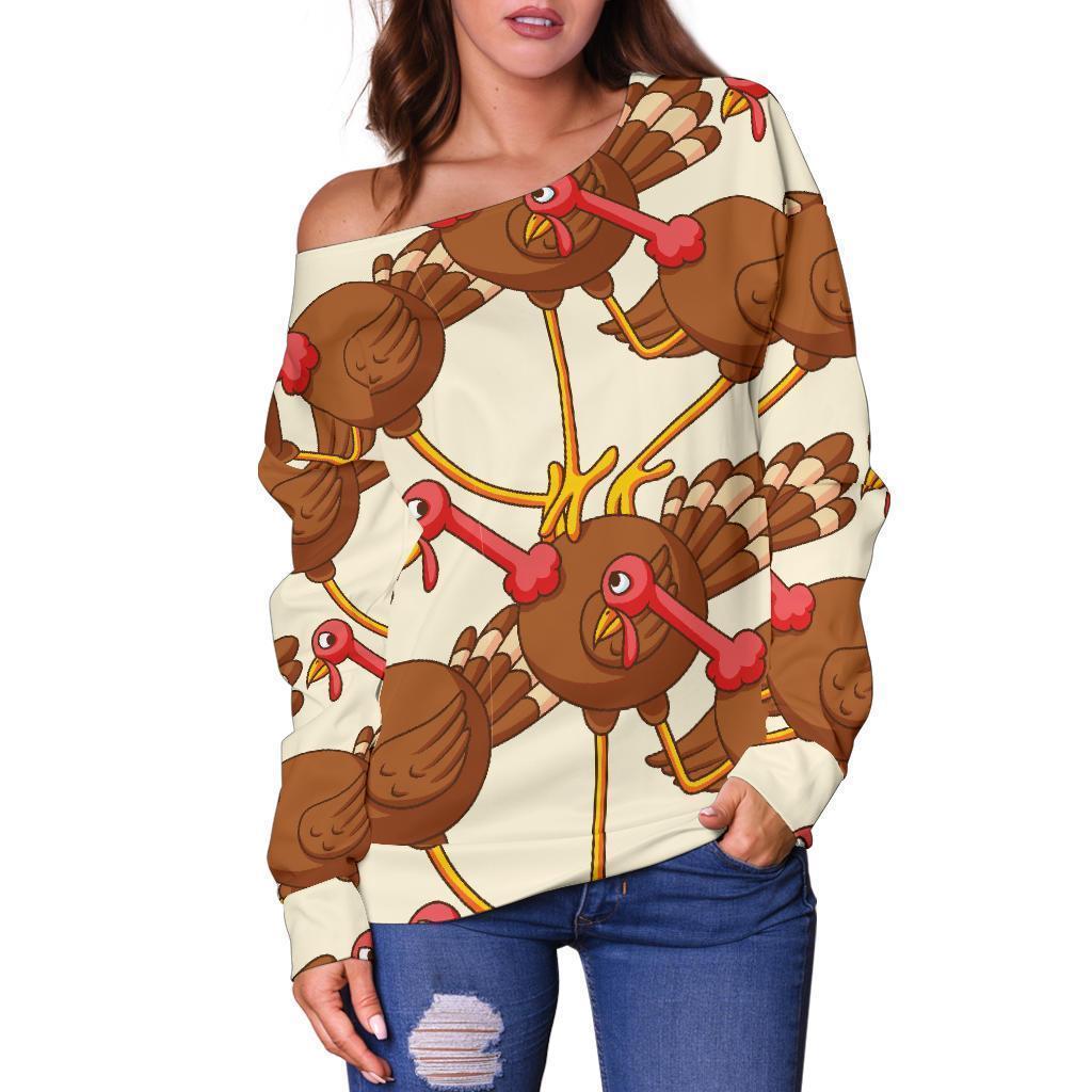 Turkey Thankgiving Pattern Print Women Off Shoulder Sweatshirt-grizzshop