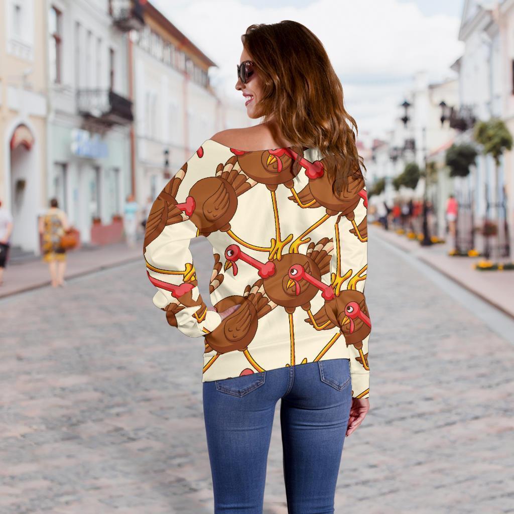 Turkey Thankgiving Pattern Print Women Off Shoulder Sweatshirt-grizzshop