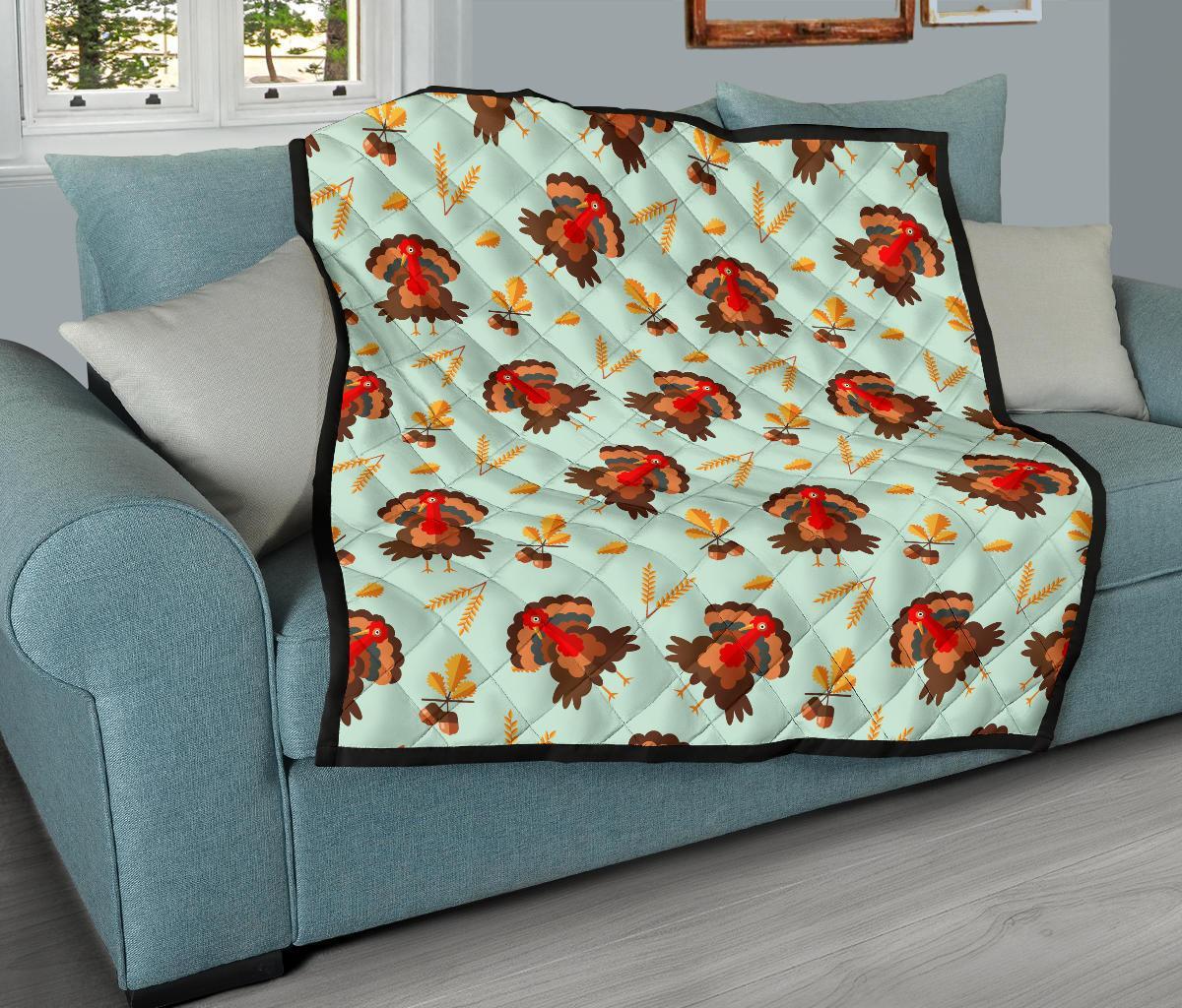 Turkey Thankgiving Print Pattern Quilt-grizzshop