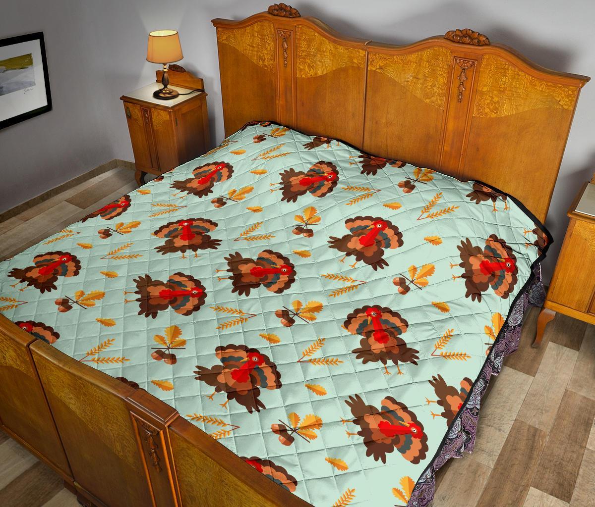 Turkey Thankgiving Print Pattern Quilt-grizzshop