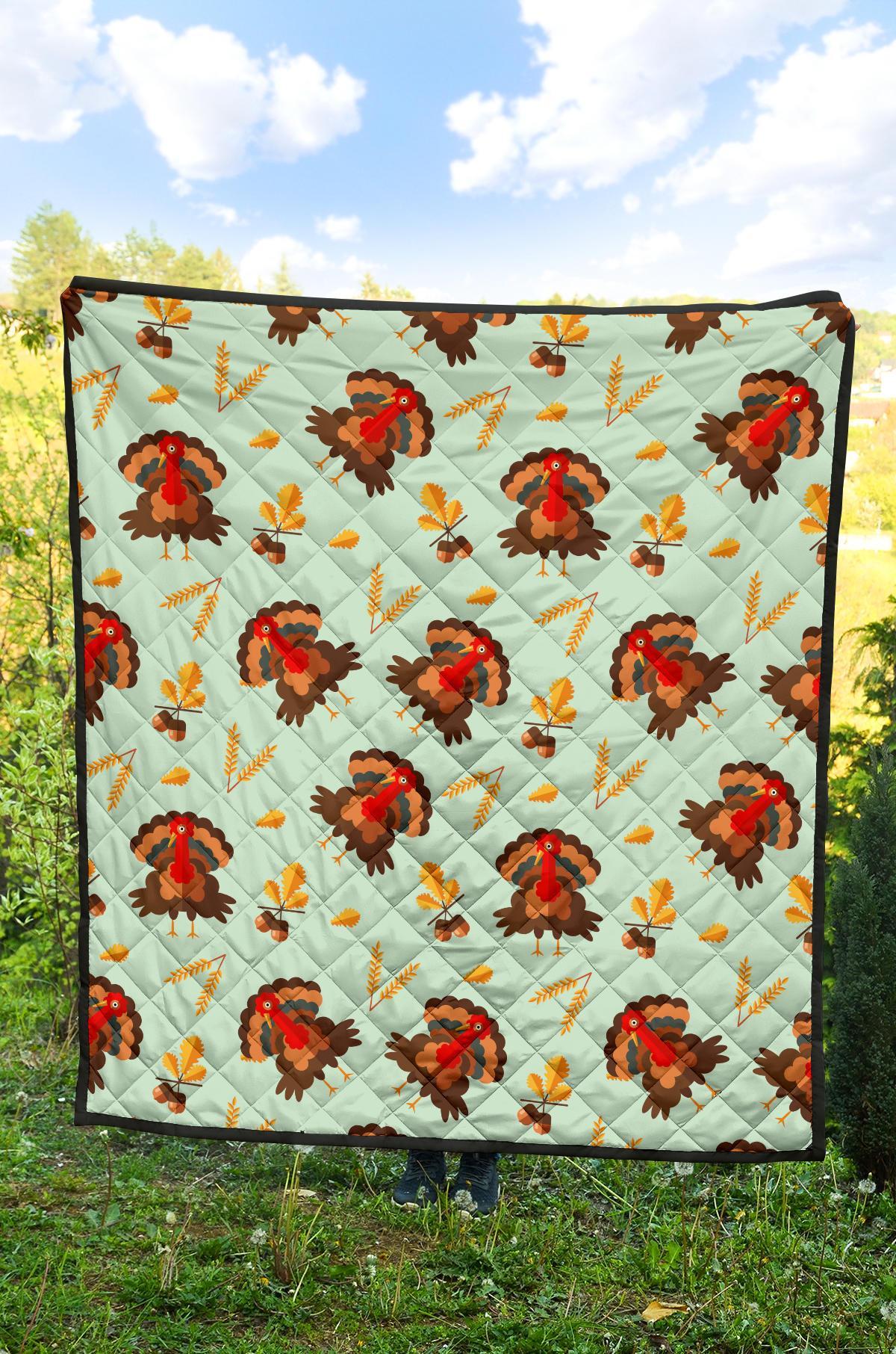 Turkey Thankgiving Print Pattern Quilt-grizzshop
