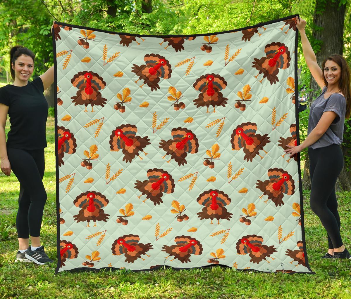 Turkey Thankgiving Print Pattern Quilt-grizzshop